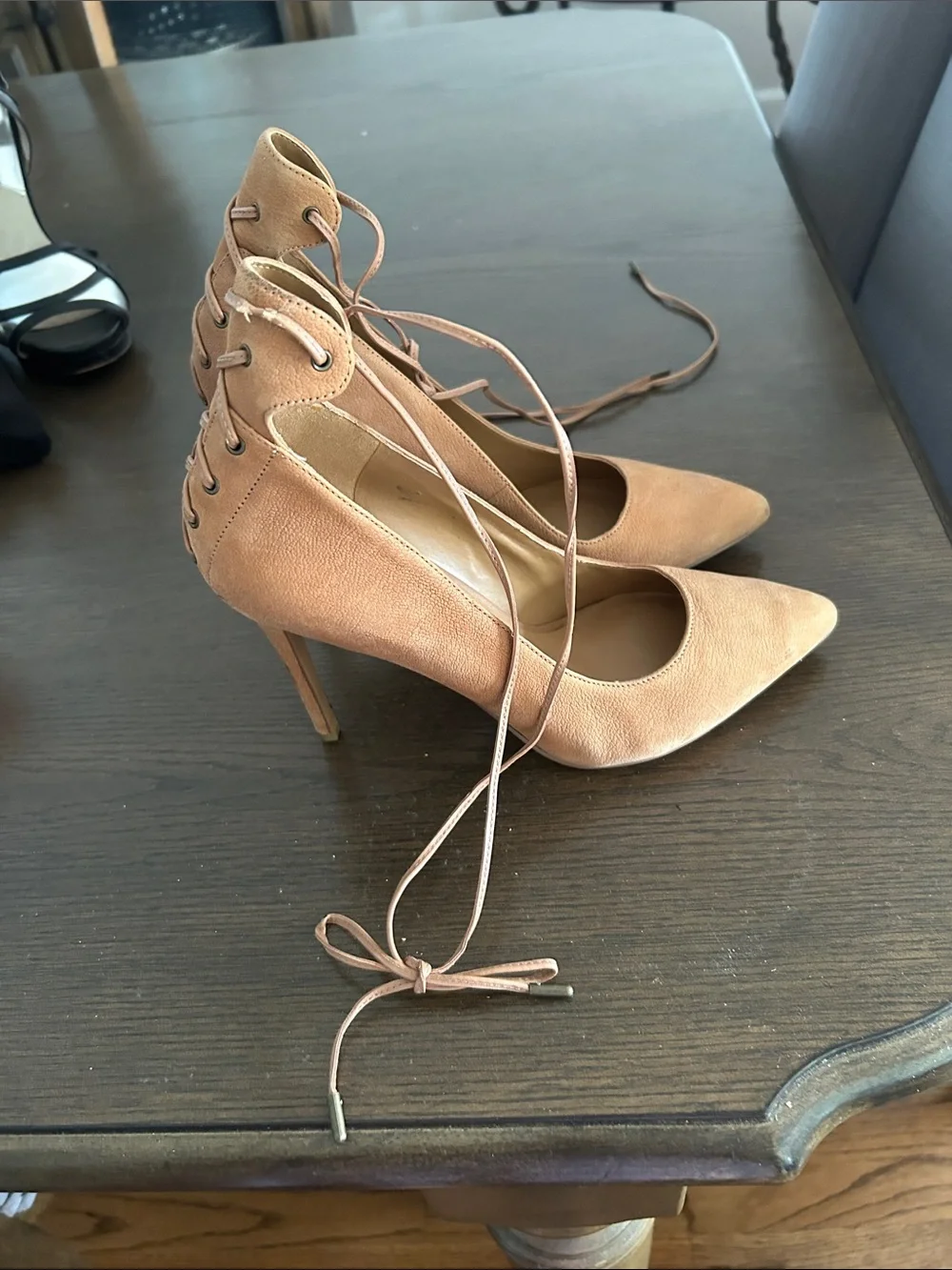 Nine West Lace-Up Pointed Toe Stiletto Pumps in Light Brown